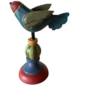 Colorful Wooden Bird Figurine 7”